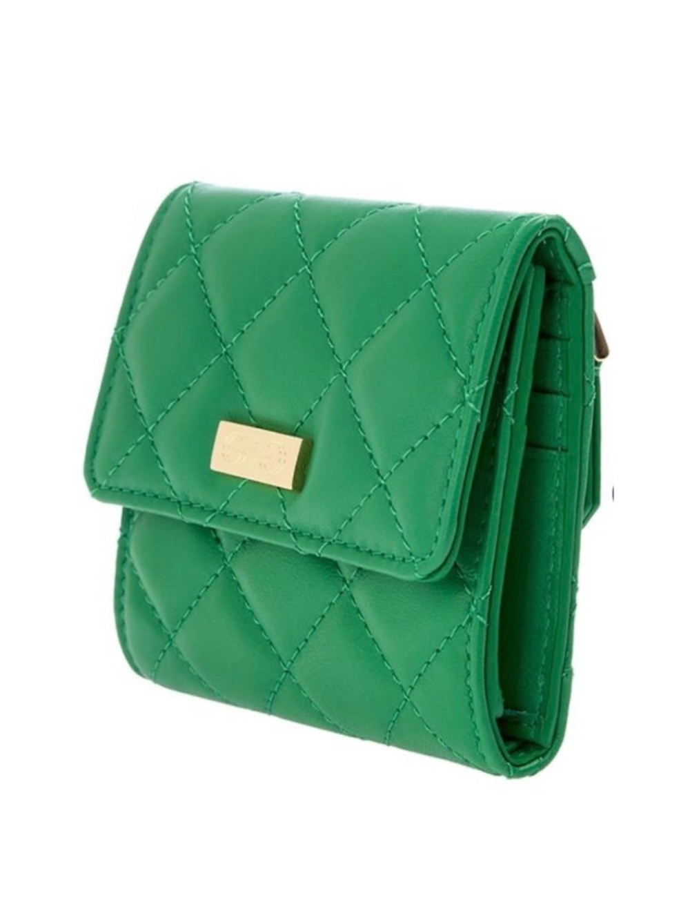 G by Giuliana Black Label Lamb Leather Quilted Flap Wallet in Kelly Green - NWT